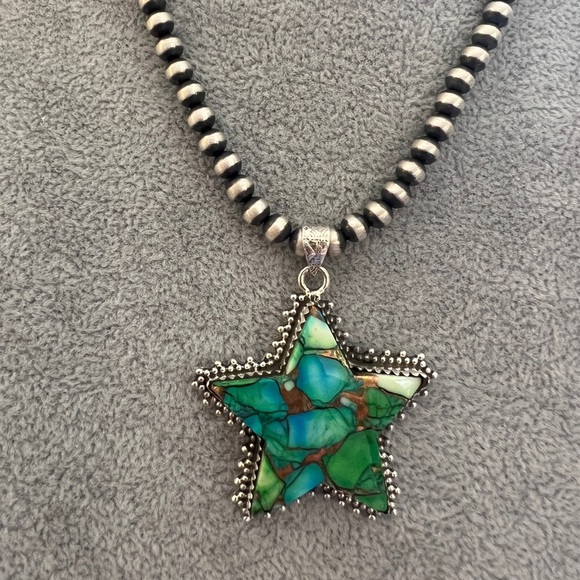 ❤️ Green Dahlia Kingman Turquoise Decorative Star 925 Statement Pendant 15.1 Gm - Picture 15 of 17